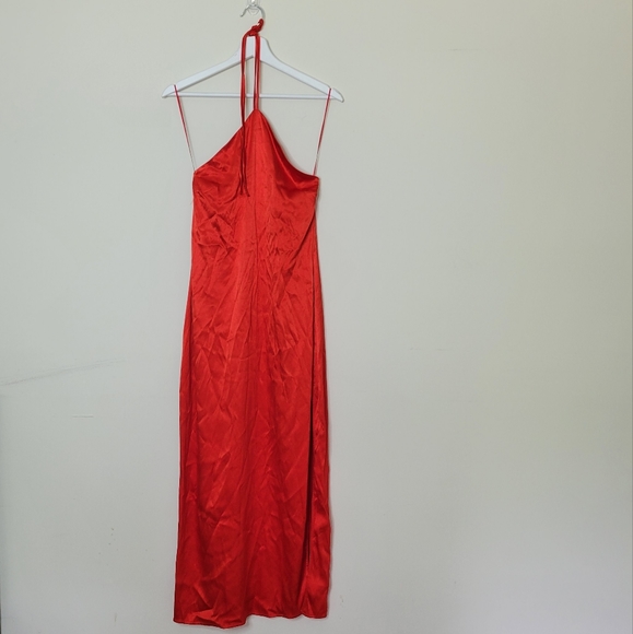 Zara Red Satin Halter Midi dress Medium - Picture 2 of 6